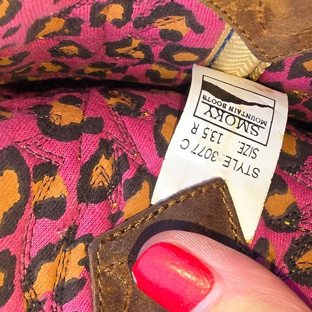 Girls Blue Glitter Brown Western Cowgirl Boots Square Toe Pink Leopard Lining - Picture 10 of 10